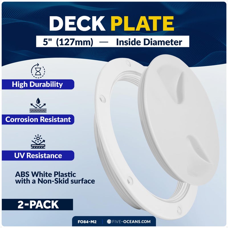 Five Oceans 5" Boat Hatch, 2-Pack Marine Access Hatch, Round Inspection Deck Plate Hatch with Detachable Cover, UV Resistant ABS White Plastic, for Pontoon, Fishing Boat, Bass Boat, Yacht - FO84-M2 - Image 2